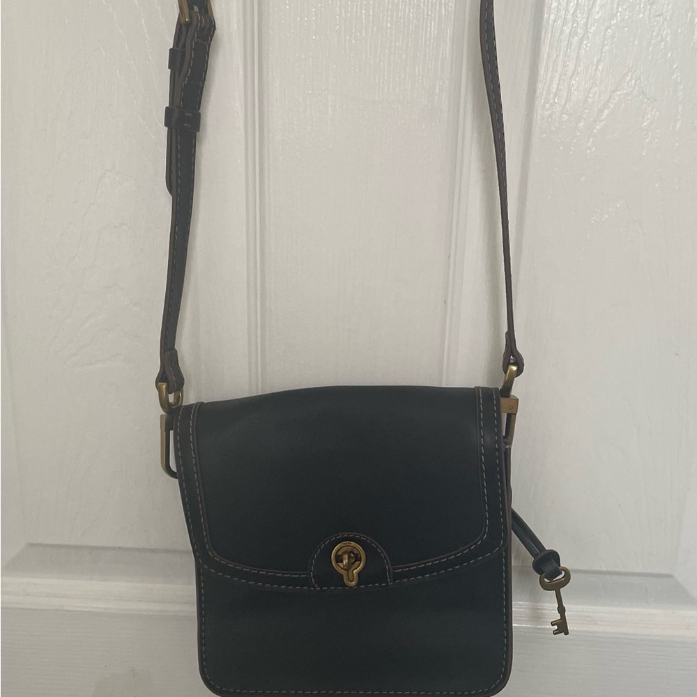 Ansley Small Crossbody - Fossil Black Leather Crossbody Bag